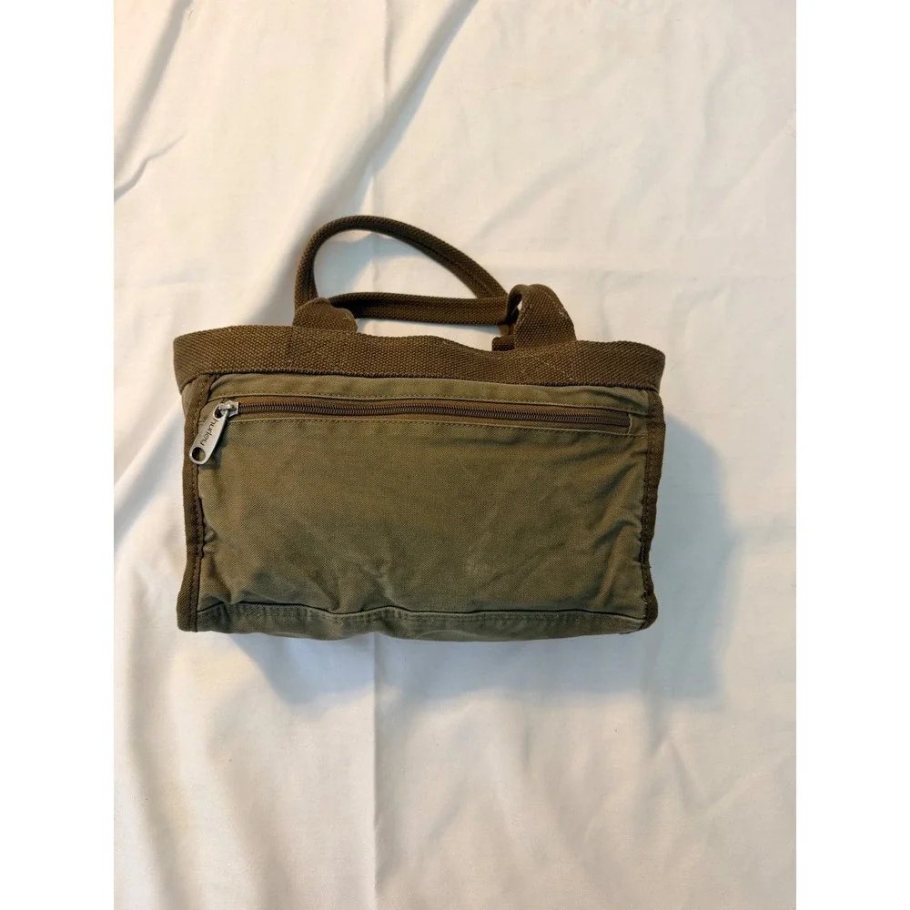 Hurley Canvas Tote Bag Olive Green Utility Multi Pocket Heart Print Lining